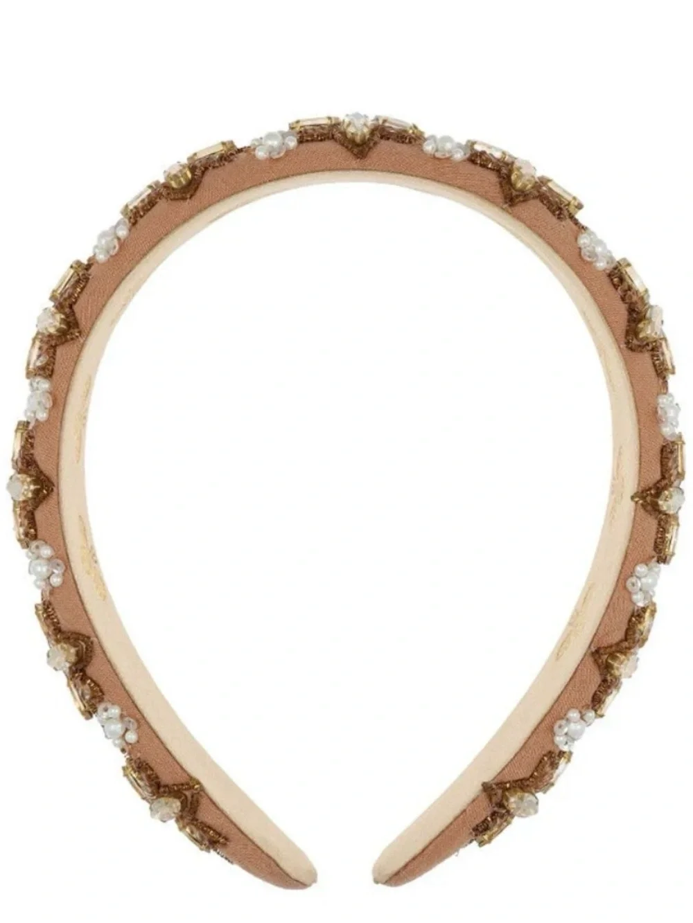 Embellished Tan Pearl & Crystal Padded Headband